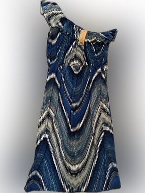 NWT Jon & Anna NY Sz Large One Strap Blue and White Abstract Chevron Dress